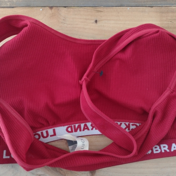 Lucky Brand Red Waffle Knit Wire Free Logo Bra Size L - Picture 7 of 11